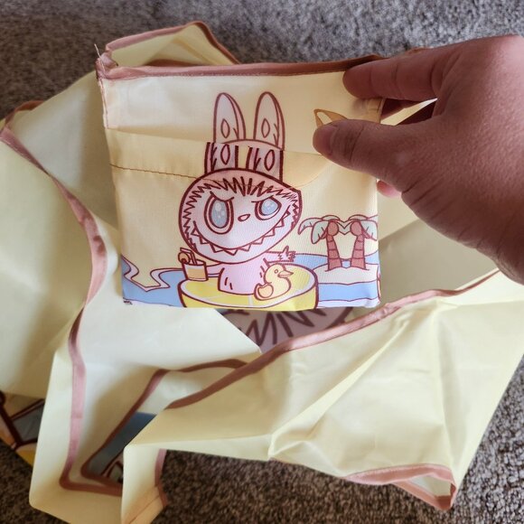 Labubu Yellow Foldable Reusable Shopping Bag with Small Pouch – Nylon - Picture 7 of 12